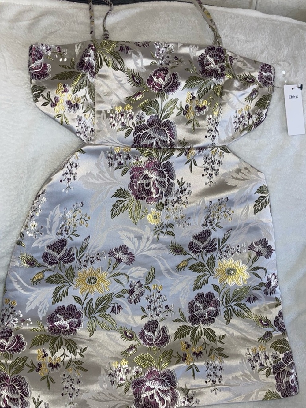 Silver Brocade Floral Girls' Dress - Purple & Gold Accents